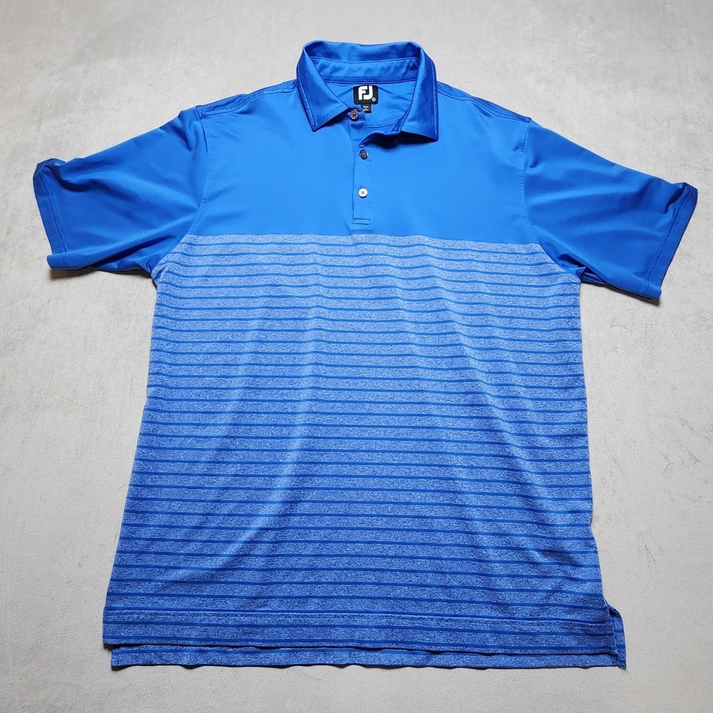 FJ FootJoy Mens Royal Blue Striped Golf‎ Polo Shirt XL Polyester Spandex
